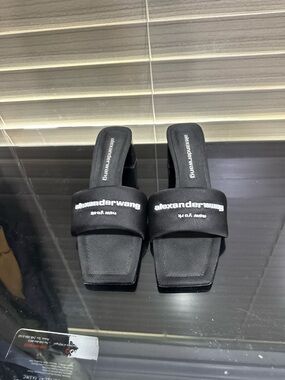 Alexander Wang Anya woven fabric logo slide sandal